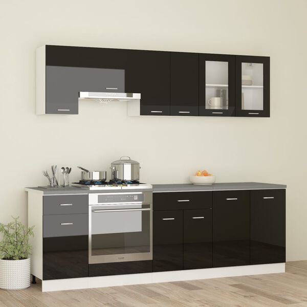 vidaXL 8 Piece Kitchen Cabinet Set with Worktop High Gloss Black