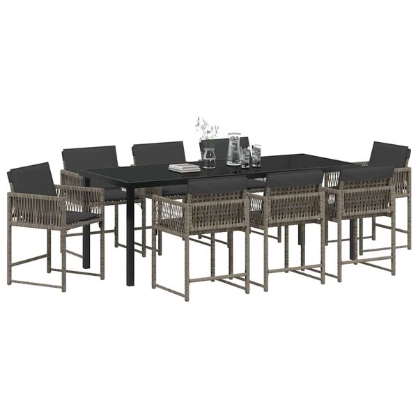 vidaXL Garden Dining Set 9 pcs Grey Poly Rattan
