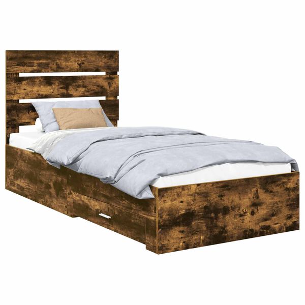 vidaXL Bed Frame with Drawer Smoked Oak 90 x 190 cm Engineered Wood