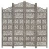 vidaXL Hand carved 4-Panel Room Divider Grey 160x165 cm Solid Mango Wood