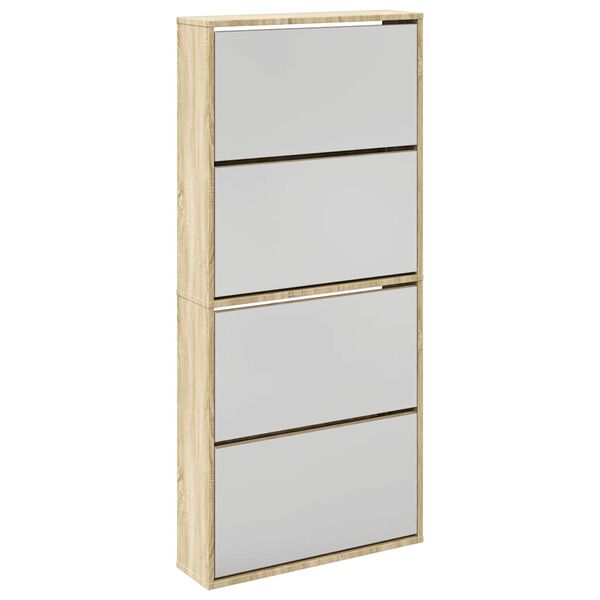 vidaXL Shoe Cabinet 4-Layer Mirror Oak 63x17x134 cm