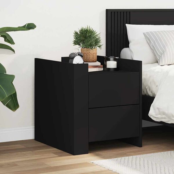 vidaXL Bedside Cabinet Black 45x50x50 cm Engineered Wood