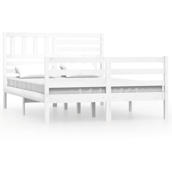vidaXL Bed Frame without Mattress White 150x200 cm King Size King Size Solid Wood