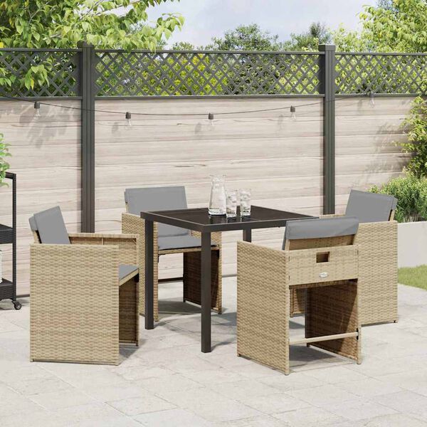 vidaXL Garden Dining Set with Cushion 5 pcs Beige Poly Rattan