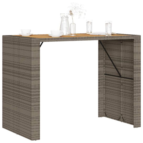 vidaXL Garden Bar Table with Acacia Wood Top Grey 145x80x110 cm Poly Rattan