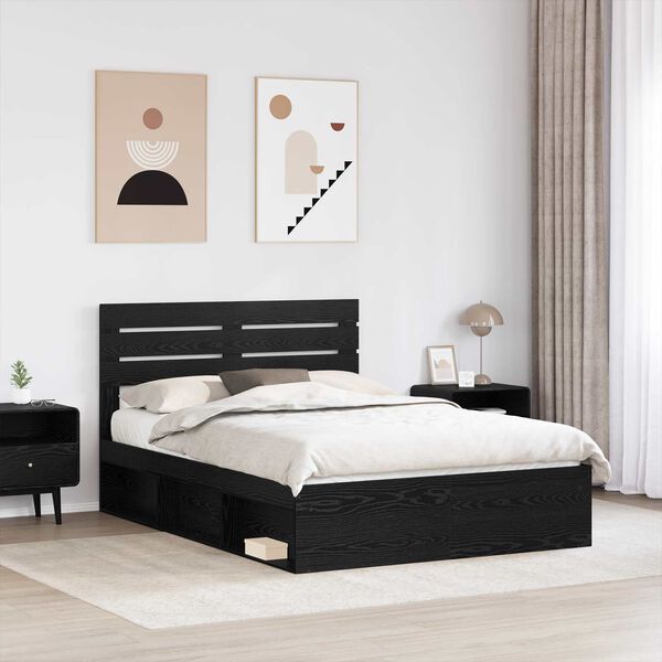 vidaXL Bed Frame with Headboard Black 140 x 190 cm Solid Pine Wood