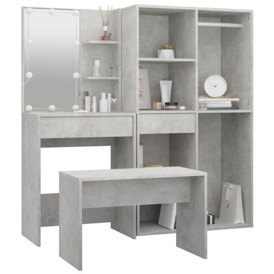 vidaXL Dressing Table Set with LED Concrete Grey Engineered Wood