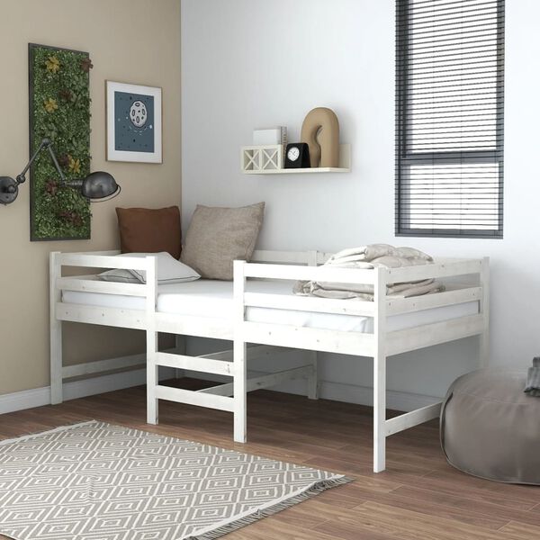 vidaXL Mid-high Bed without Mattress White Solid Wood Pine 90x200cm