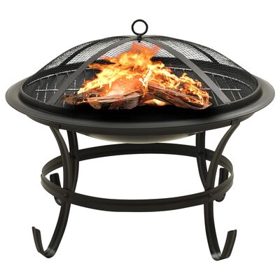 vidaXL 2-in-1 Fire Pit and BBQ with Poker 56x56x49 cm Steel