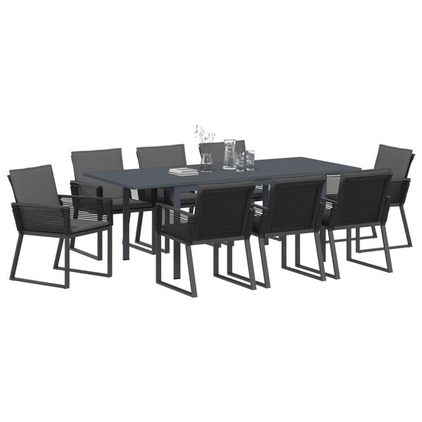 vidaXL Garden Dining Set 9 pcs Black Poly Rattan