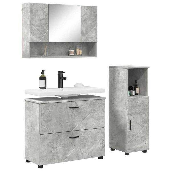 vidaXL Bathroom Furniture Set with Drawer 3 pcs Concrete Grey