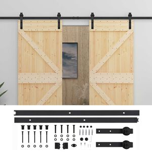 vidaXL Sliding Door 2 pcs Natural and Black Solid Pine Wood