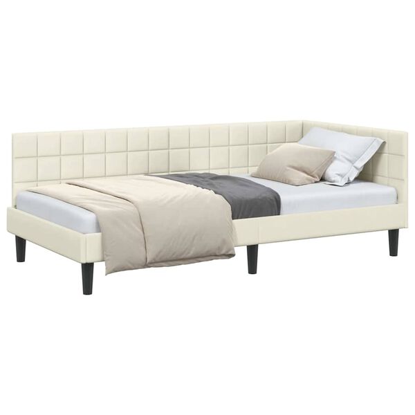 vidaXL Corner Bed Frame with Headboard Cream 90 x 200 cm Velvet