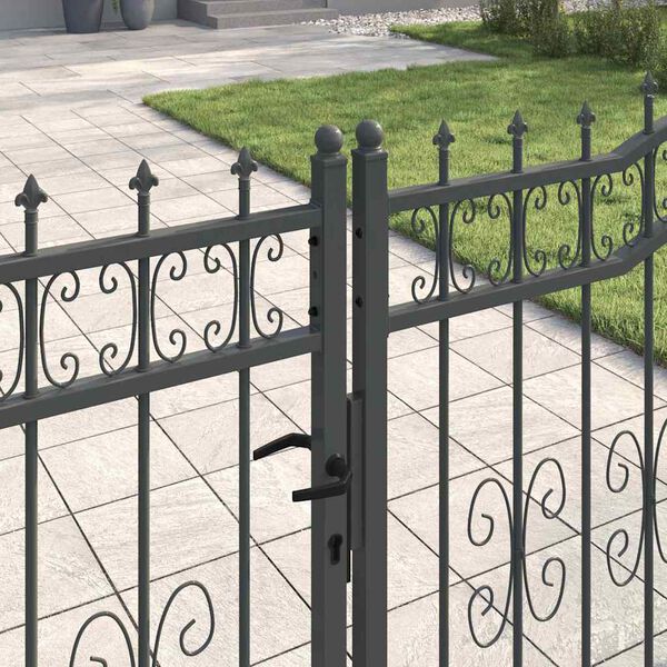 vidaXL Fence Gate with Spear Top with Lock Grey 404 x 125 cm Steel
