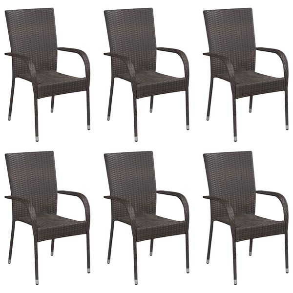 vidaXL 7 Piece Garden Dining Set Brown Poly Rattan