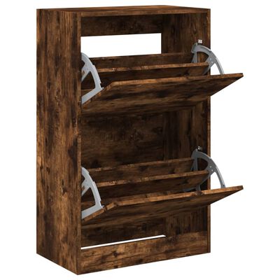 vidaXL Shoe Cabinet Smoked Oak 60x34x96.5 cm Engineered Wood