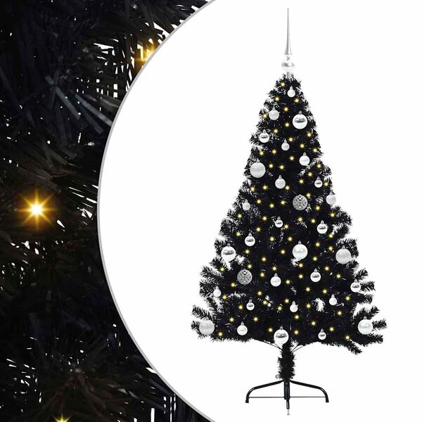 vidaXL Artificial Pre-lit Christmas Tree Black 150 cm PVC