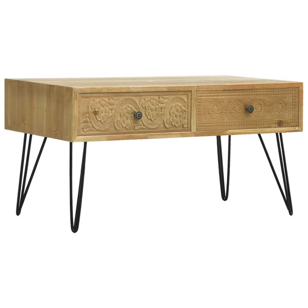vidaXL Coffee Table with 2 Drawers Carving Brown 80x40x40.5 cm Wood