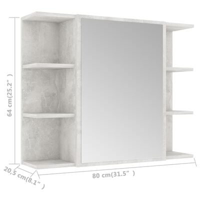 vidaXL Bathroom Mirror Cabinet Concrete Grey 80x20.5x64 cm Chipboard