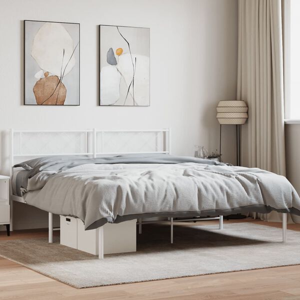 vidaXL Metal Bed Frame without Mattress with Headboard White 140x200cm