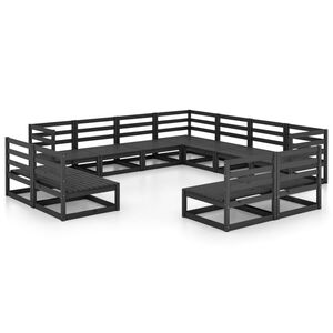 vidaXL 11 Piece Garden Lounge Set Black Solid Pinewood