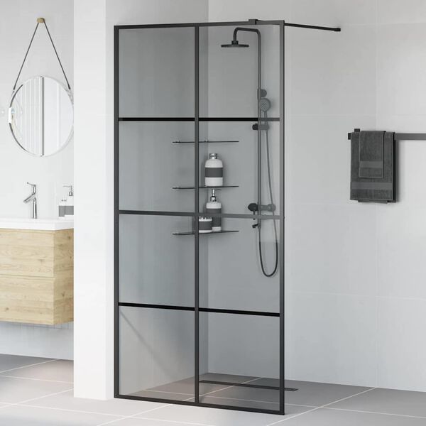 vidaXL Walk-in Shower Wall Black 100 x 195 cm Tempered Glass