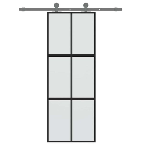 vidaXL Sliding Door Black 76x205 cm Tempered Glass and Aluminium