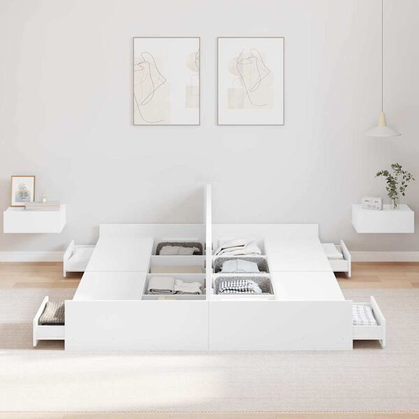 vidaXL Storage Bed Frame White 150 x 200 cm Engineered Wood