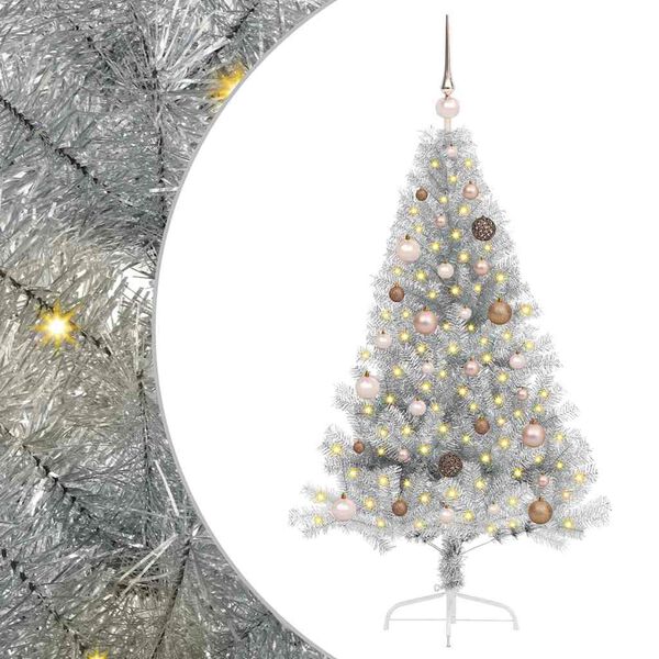 vidaXL Artificial Pre-lit Christmas Tree Silver 150 cm PET