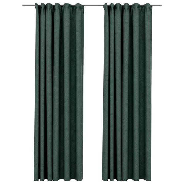 vidaXL Linen-Look Blackout Curtains with Hooks 2 pcs Green 140x225 cm