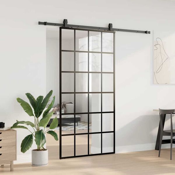 vidaXL Sliding Door with Hardware Set Black 102x205 cm ESG Glass