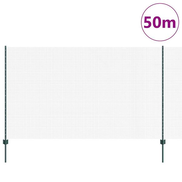 vidaXL Fence with Post Green 1.4 x 50 m Steel and PVC