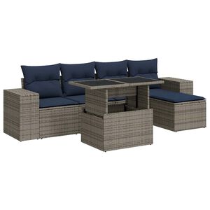 vidaXL 6 Piece Garden Sofa Set with Cushions Grey Poly Rattan Acacia