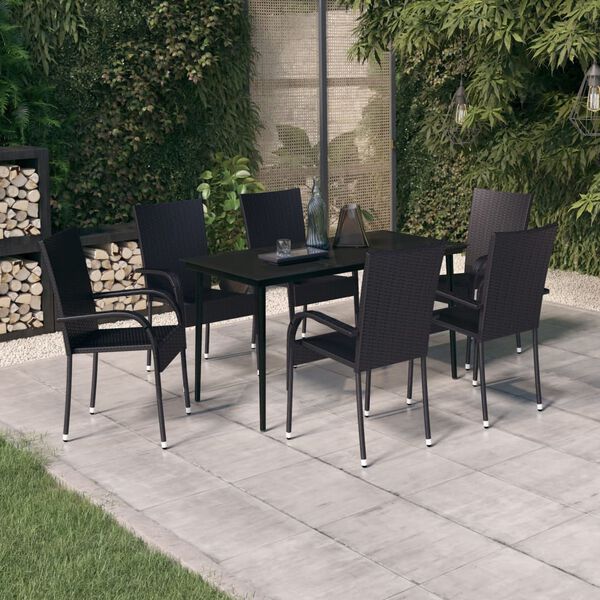 vidaXL 7 Piece Garden Dining Set Black