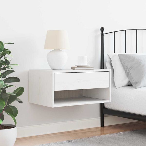 vidaXL Bedside Table White 50 x 32.5 x 24 cm Solid pine wood