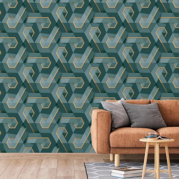 DUTCH WALLCOVERINGS Wallpaper Onyx Green and Gold