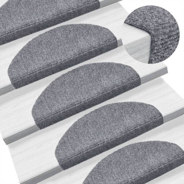 vidaXL Stair Mats Self-adhesive 10 pcs 65x21x4 cm Light Grey Half Round Large
