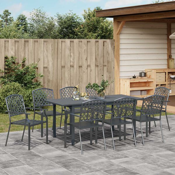 vidaXL Garden Dining Set 9 pcs Anthracite Powder-coated Steel