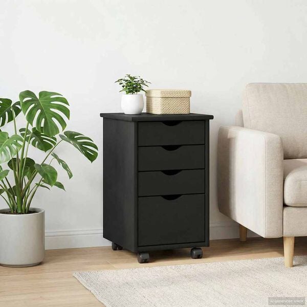 vidaXL Rolling Cabinet Black 34 x 39 x 56 cm Solid Pine Wood