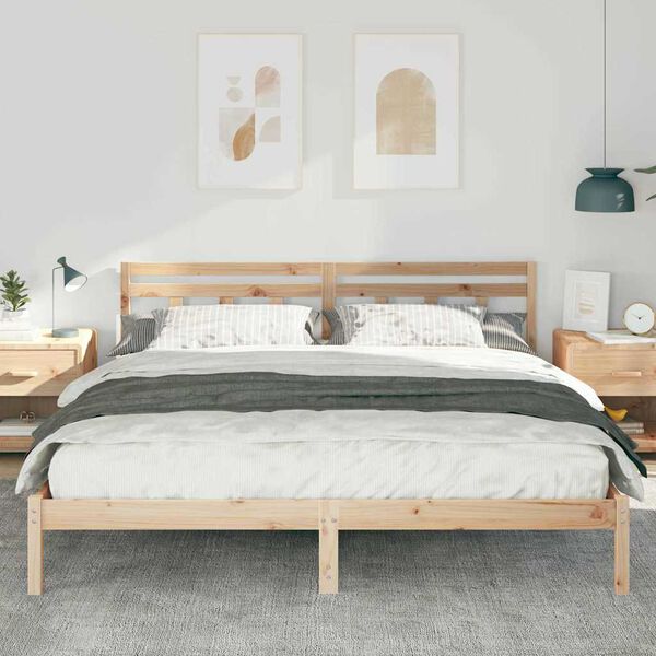 vidaXL Bed Frame Brown 200 x 200 cm Solid Pine Wood