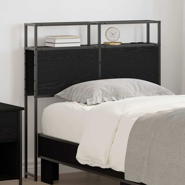 vidaXL Storage Headboard with Shelf Black oak 100 cm Engineered wood
