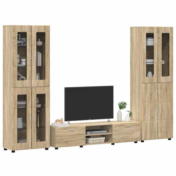 vidaXL TV Cabinet Set with Drawer with Door Sonoma Oak Engineered Wood