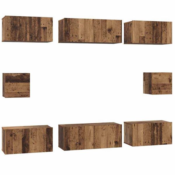 vidaXL TV Cabinet Set Wall-mounted 8 pcs Old Wood Engineered Wood