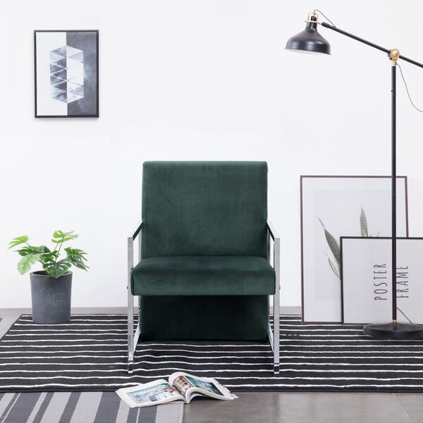 vidaXL Armchair with Chrome Feet Dark Green Velvet