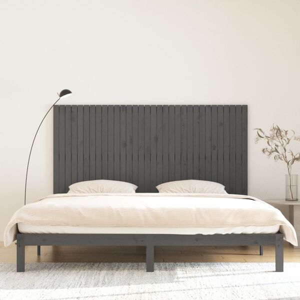 vidaXL Wall Headboard Grey 204x3x110 cm Solid Wood Pine