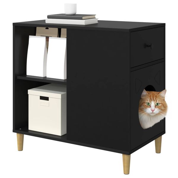 vidaXL Cat House Black 72 x 42.5 x 70 cm Engineered Wood