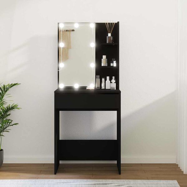 vidaXL Dressing Table with LED Black 60x40x140 cm