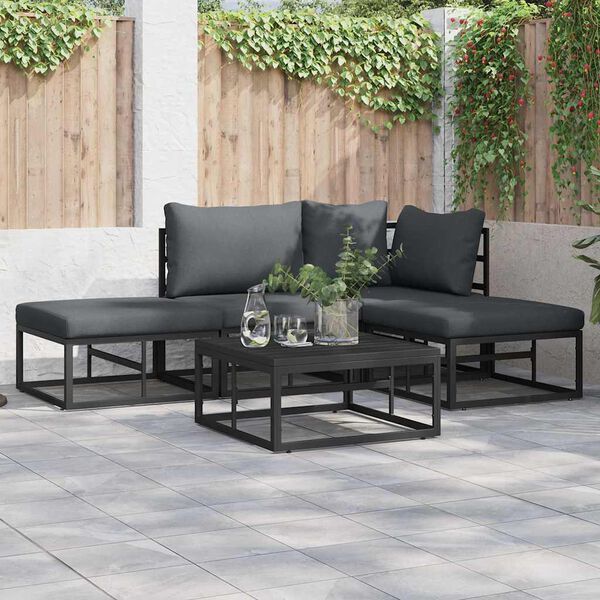 vidaXL Garden Sofa Set with Cushion 5 pcs Black Aluminium