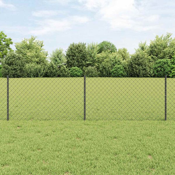 vidaXL Fence with Post Grey 0.6 x 25 m Steel and PVC