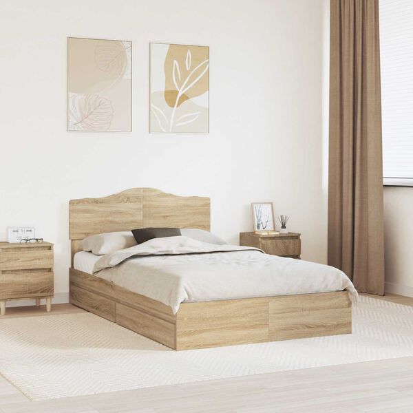 vidaXL Storage Bed with Drawer Sonoma Oak 120 x 200 cm Engineered Wood